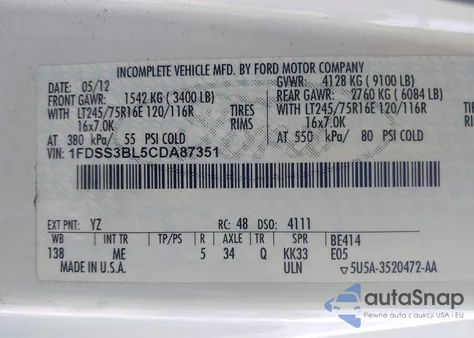 2012 Ford E-350 Super Duty Xlt from USA, damaged, VIN 1FDSS3BL5CDA87351